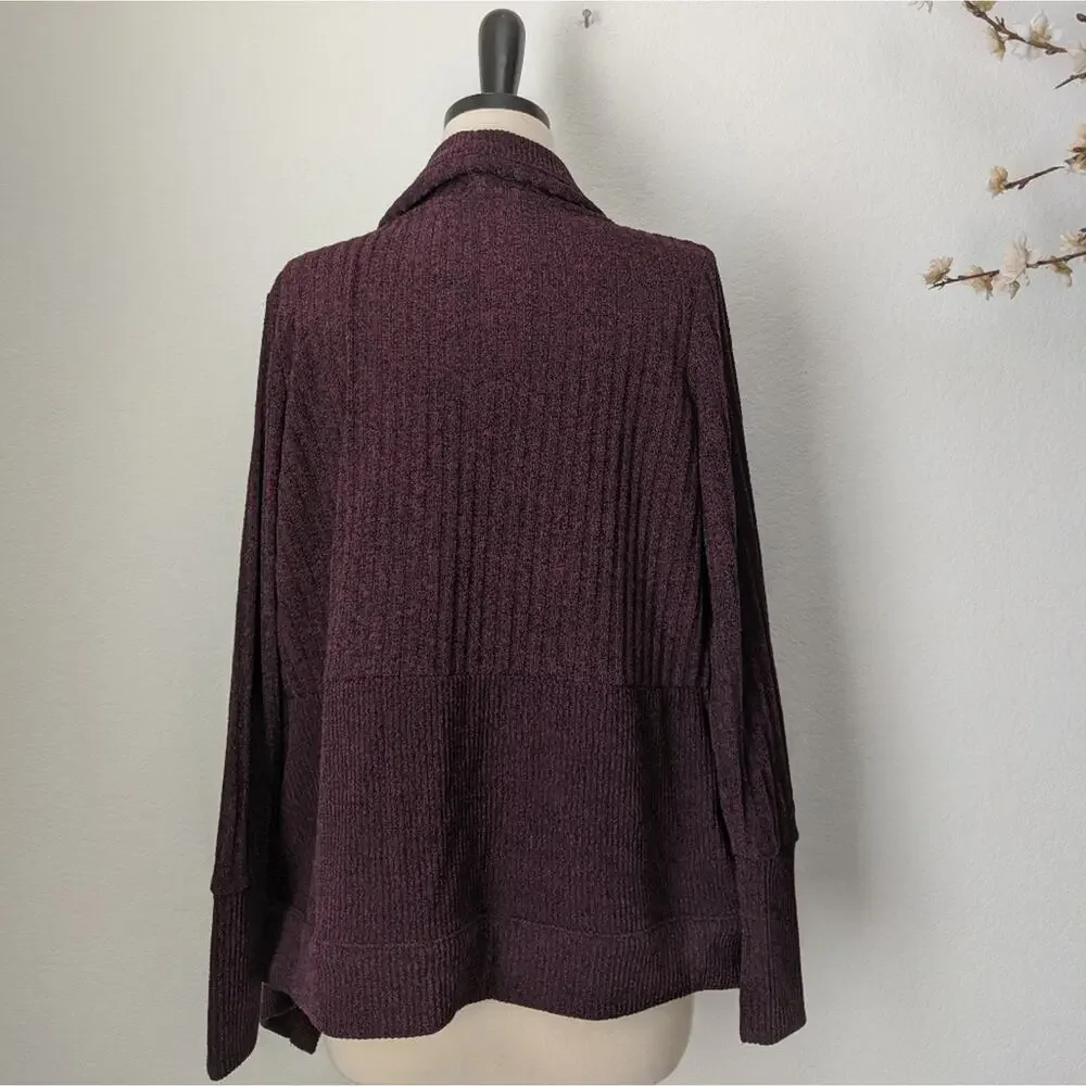 ATHLETA Tiburon Cardigan Sweater Ribbed Sleeve Purple Seasonless Waterfall XXS S